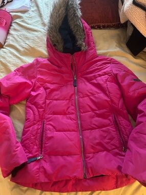 Obermeyer size 6 Hot Pink Puffer Jacket with Faux Fur Hood